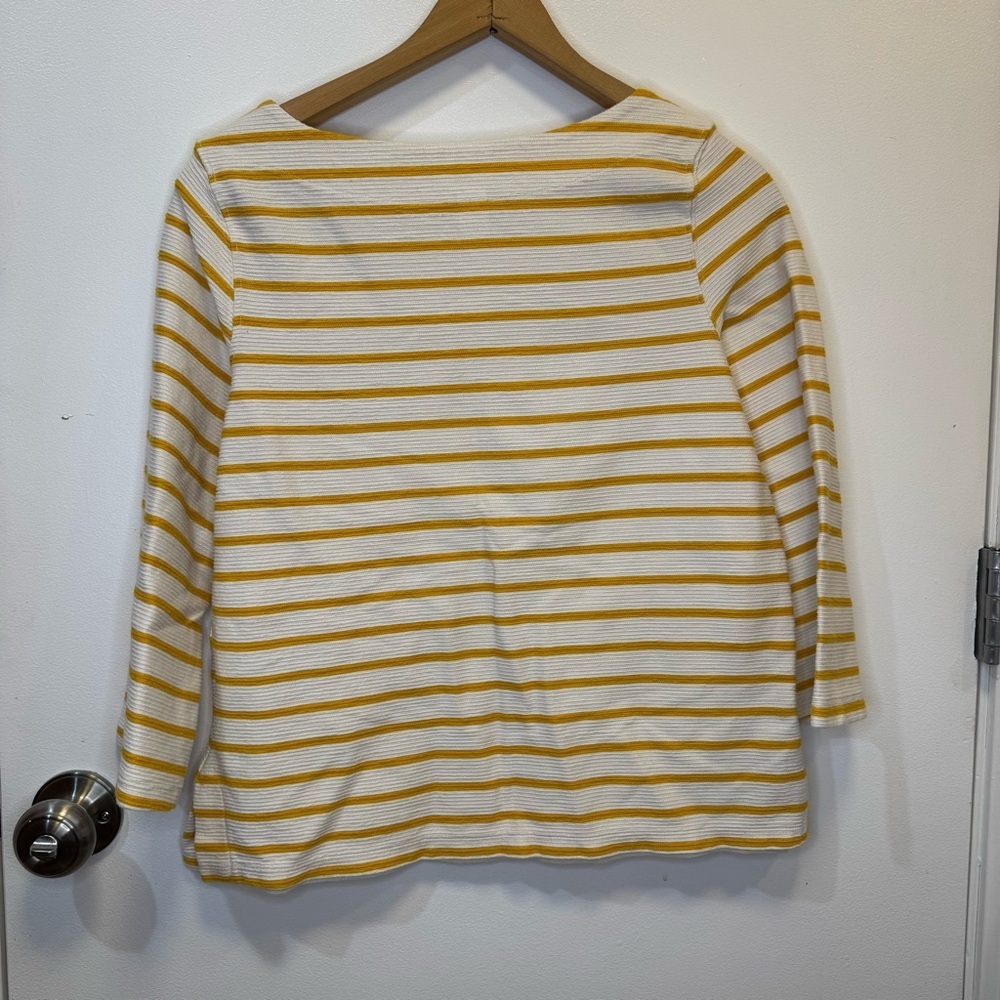 Old Navy Cream and Yellow Stripe Boxy Blouse with Sailor Collar Women’s Top - Picture 2 of 11